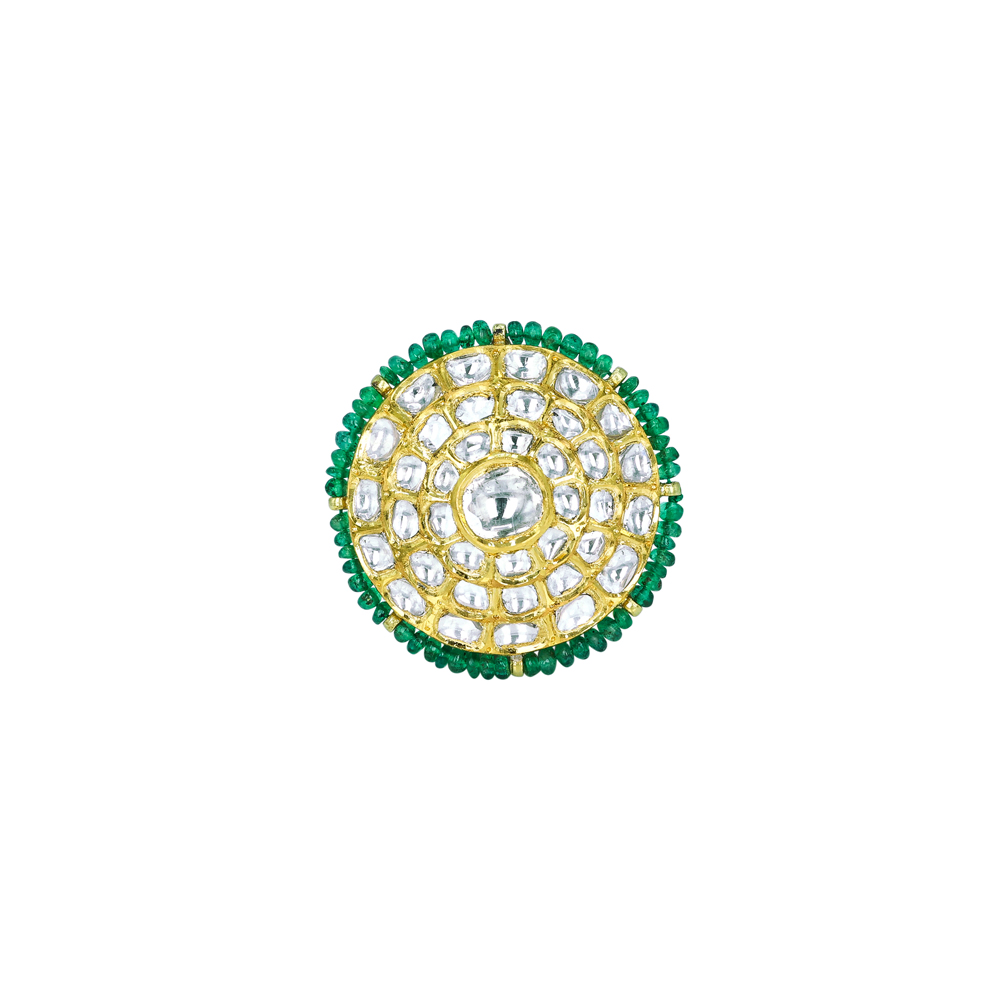 Traditional Polki Borla with Emerald Beads and Pearl String